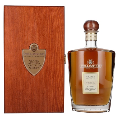 Dellavalle Grappa Affinata in botti da WHISKY Glen Scotia & Bowmore Casks 2007 42% Vol. 0,7l in Holzkiste