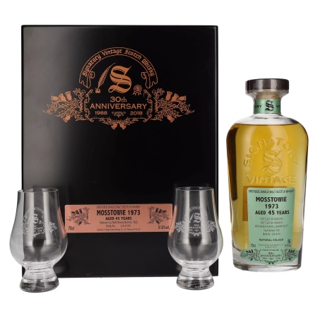 🌾Signatory Vintage MOSSTOWIE 45 Years Old 30th ANNIVERSARY 1973 51,6% Vol. 0,7l in Holzkiste mit 2 Gläsern | Spirits Village