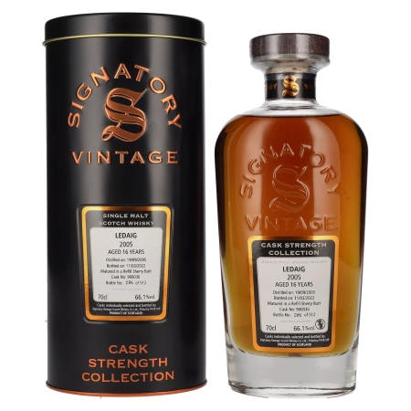 🌾Signatory Vintage LEDAIG 16 Years Old Cask Strength 2005 66,1% Vol. 0,7l in Tinbox | Spirits Village