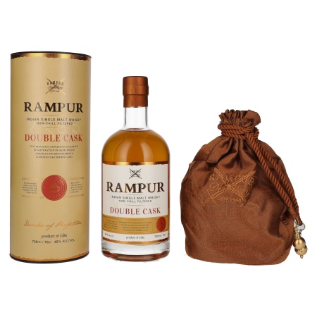 Rampur DOUBLE CASK Indian Single Malt Whisky 45% Vol. 0,7l in Geschenkbox mit Säckchen