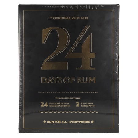 🌾24 DAYS OF RUM The Original Rum Box Black Edition 41,3% Vol. 24x0,02l in Geschenkbox mit 2 Nosing Gläsern | Spirits Village