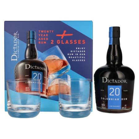 🌾Dictador 20 Years Old ICON RESERVE Colombian Rum 40% Vol. 0,7l in Geschenkbox mit 2 Gläsern | Spirits Village