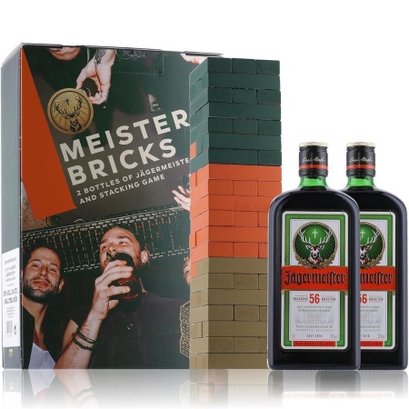 🌾Jägermeister Kräuterlikör Meister Bricks 35% Vol. 2x0,7l in Geschenkbox mit Spiel | Spirits Village