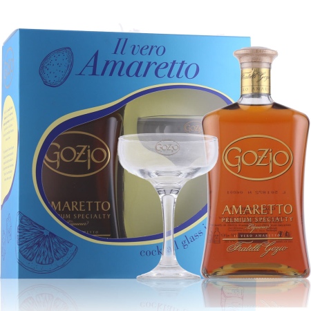 🌾Gozio Amaretto Premium Specialty Likör 24% Vol. 0,7l im Set mit Glas | Spirits Village